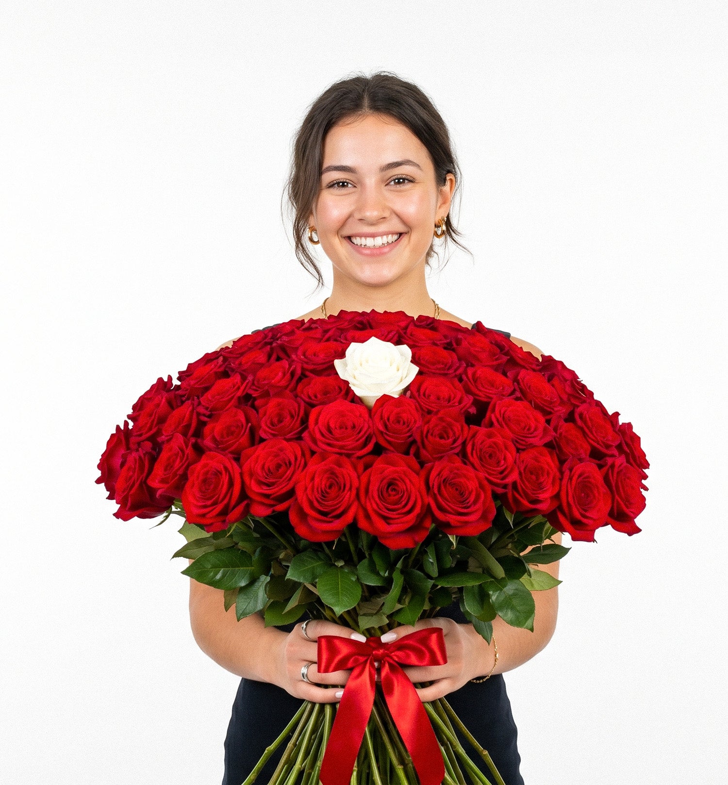  Buchet 101 Trandafiri (100 Roșii + 1 Alb)